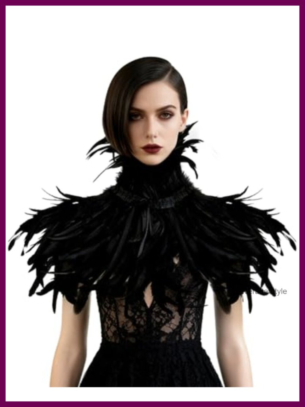 Real Feather Shrug Cape Lace Shawl Collar Satin Ribbon Wrap